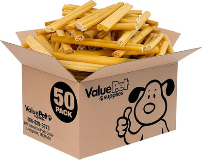 ValueBull USA Pig Skin Retriever Rolls, 6 Inch, Smoked, 50 Count Bulk Pack - Premium USA Pork Hide Dog Chews, One-Piece, Easy Digestion, High Protein