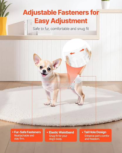 VEVOR Disposable Dog Diapers, Super Absorbent Female Dog Diapers, 360° Leak-Proof Female Doggy Pet Diaper with Wetness Indicator for Heat Period, Training, Incontinence - S, 96 Count (2 Packs of 48)