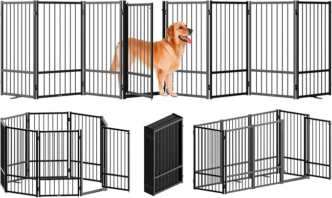 Full Metal Freestanding Dog Gate with Door, 32&