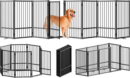 Full Metal Freestanding Dog Gate with Door, 32&