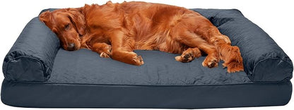 Furhaven Orthopedic Dog Bed for Large Dogs w/ Removable Bolsters &amp; Washable Cover, For Dogs Up to 95 lbs - Quilted Sofa - Iron Gray, Jumbo/XL