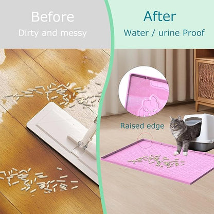 Cat Litter Mat, Silicone Large Cat Mat for Litter Box - 34x22 in, Waterproof &amp; Non-Slip, Durable &amp; Easy Clean, Pink