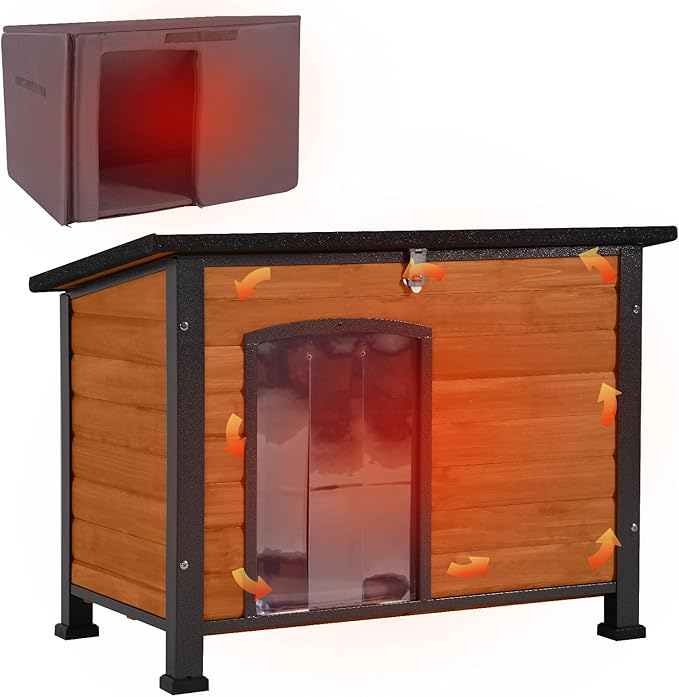 Aivituvin Outdoor Dog House with Insulated Liner Waterproof Dog Kennel for Winter Cat House for Small &amp; Medium &amp; Large Dogs,Cats,Unique All-Around Iron Frame