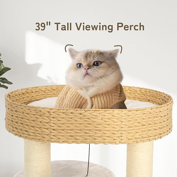 KAMABOKO Modern Cat Tree, 39" Tall Cat Trees for Kittens Climb Play &amp; Rest, Cat-Tree for Indoor Cats w/Natural Sisal Scratching Posts, Hand-Woven Condo &amp; Top Perch