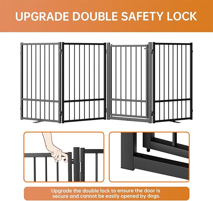 Full Metal Freestanding Dog Gate with Door, 32&