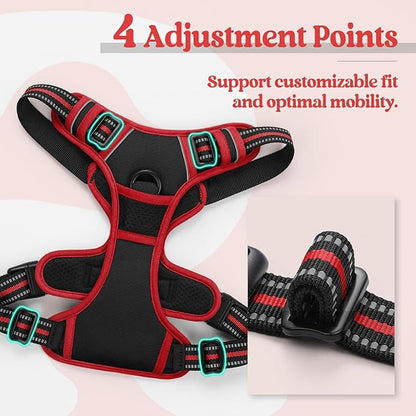 rabbitgoo Dog Harness No Pull with 2 Leash Clips, Adjustable Soft Padded, Reflective Oxford No Choke Pet Vest with Easy Control Handle for Medium Sized Dogs, Black &amp; Red, M