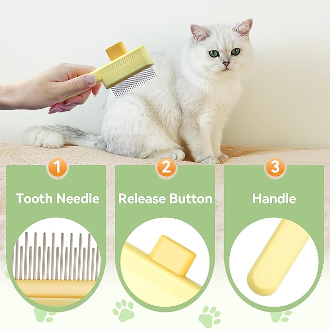 Flea Comb for Cats &amp; Dogs Brush for Shedding Self Cleaning Pet Comb Lice Comb with Long &amp; Short Stainless Steel Teeth Pet Hair Removal Tool 2025