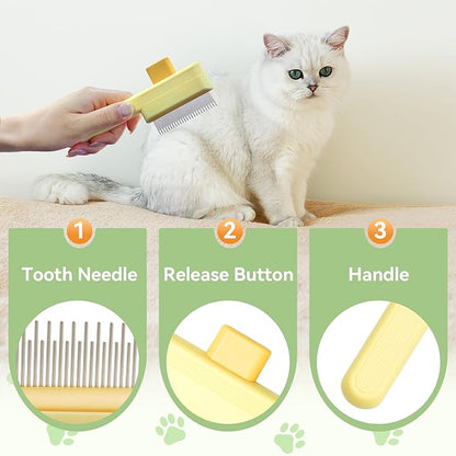 Flea Comb for Cats &amp; Dogs Brush for Shedding Self Cleaning Pet Comb Lice Comb with Long &amp; Short Stainless Steel Teeth Pet Hair Removal Tool 2025
