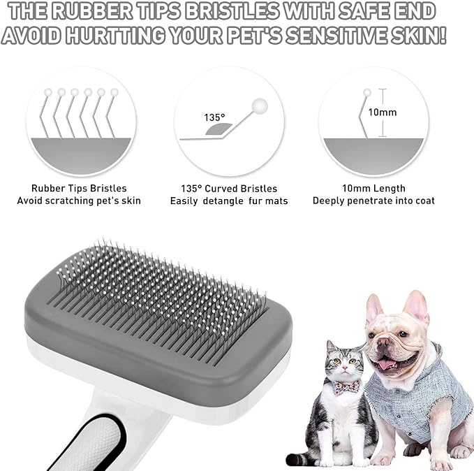 Dogs Cats Self Cleaning Slicker Brush for Shedding &amp; Grooming Any Breed of Pets, Remove Loose Undercoat Knots Mats Tangled Hair for Small Medium Large Animal With Long Short Fur Length-Grey