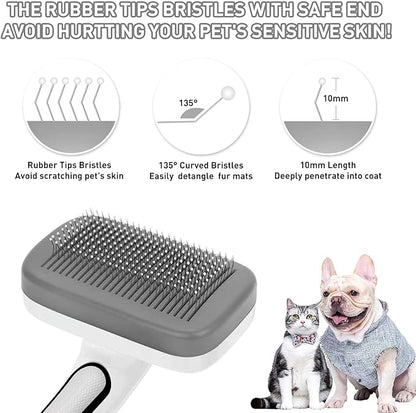 Dogs Cats Self Cleaning Slicker Brush for Shedding &amp; Grooming Any Breed of Pets, Remove Loose Undercoat Knots Mats Tangled Hair for Small Medium Large Animal With Long Short Fur Length-Grey