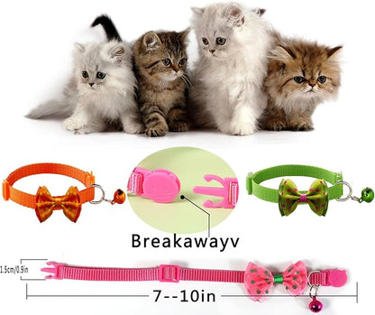 16 PCS Cute Cat Collars with Bells - Breakaway Collars for Girls &amp; Small Kittens - Pink, Bowtie Design - Kitten Supplies