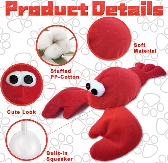 JKW Squeaky Dog Toy for Small &amp; Medium Dogs, Puppy Plush Toys (S, Lobster)