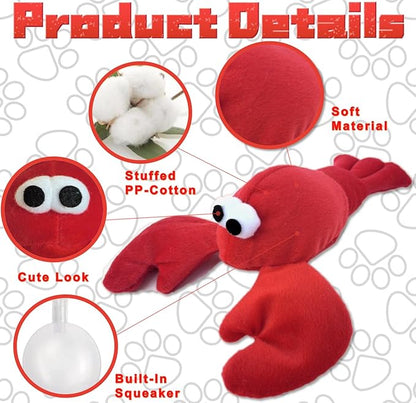 JKW Squeaky Dog Toy for Small &amp; Medium Dogs, Puppy Plush Toys (S, Lobster)