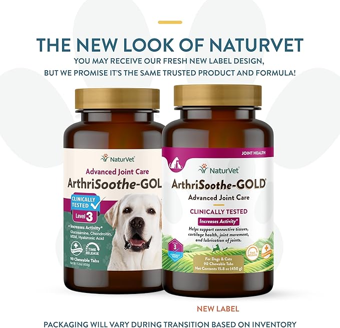 NaturVet – ArthriSoothe-GOLD – Level 3 Advanced Joint Care | Clinically Tested to Support Connective Tissue, Cartilage Health &amp; Joint Movement | Enhanced with Glucosamine, MSM, Chondroitin &amp; Green Lipped Mussel | For Dogs &amp; Cats | 90 Chewable Tablets