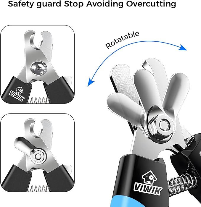 VIWIK Dog Nail Trimmers for Large Medium Dogs, Cats, Professional Dog Nail Clippers with File Quick Sensor &amp; Safety Guard to Avoid Overcutting, Pet Claw Paw Clipper for Grooming with Toenail File Blue