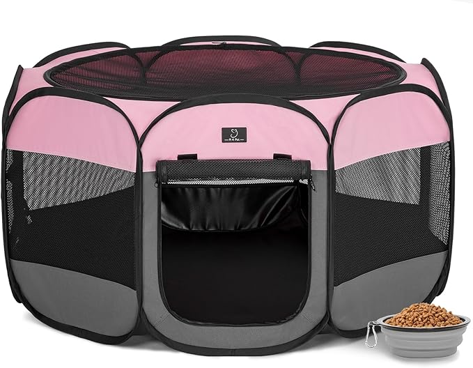 A4Pet Puppy Playpen Indoor, 39.5” Portable Pet Playpen with Bowl, Suitable for Puppies, Kittens, and Small Animals, Removable Zipper &amp; Mesh Panel(16”W × 10”H)