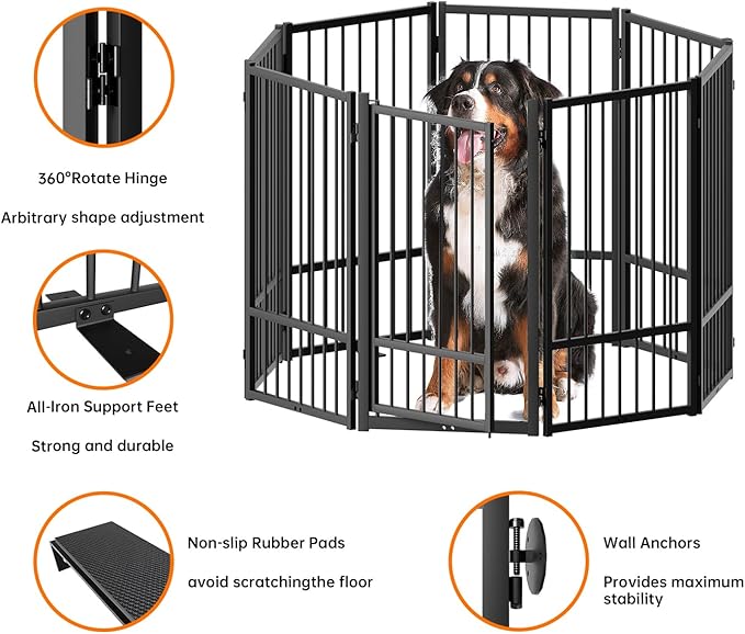 Full Metal Freestanding Dog Gate with Door, 32&