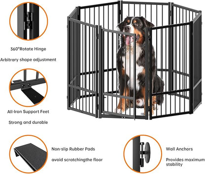 Full Metal Freestanding Dog Gate with Door, 32&