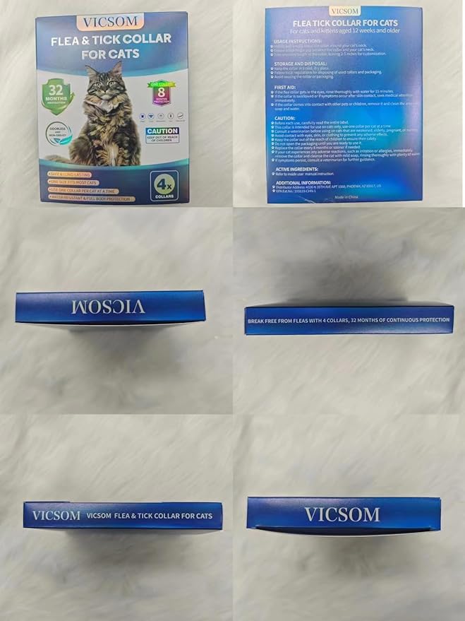 Flea and Tick Collar for Cats - 4 Pack, 32 Month Protection Treatment, Waterproof, Natural Prevention, Adjustable for Cats &amp; Kittens (Black)