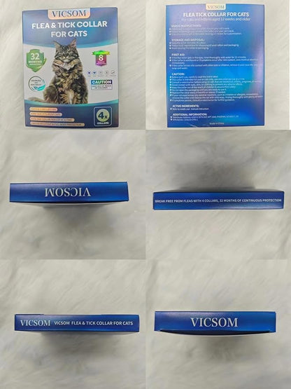 Flea and Tick Collar for Cats - 4 Pack, 32 Month Protection Treatment, Waterproof, Natural Prevention, Adjustable for Cats &amp; Kittens (Black)