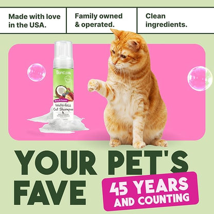 TropiClean Berry &amp; Coconut Waterless Cat Shampoo | Deep Cleansing Dry Shampoo for Cats | Natural Cat Shampoo Derived from Natural Ingredients | Made in the USA | 7.4 oz.