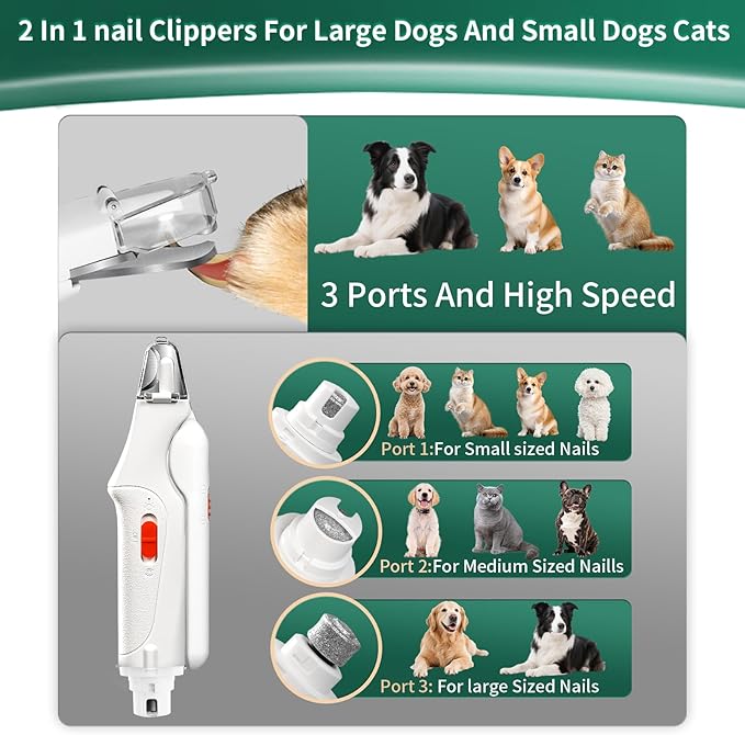 2-in-1 Cat Nail Clippers &amp; Dog Nail Clippers Trimmers for Large Medium Small Dogs Cats Claw Trimmer Quick Sensor and Safety Guard USB Rechargeable with 2 LED Lights Dogs Nail Trimmer
