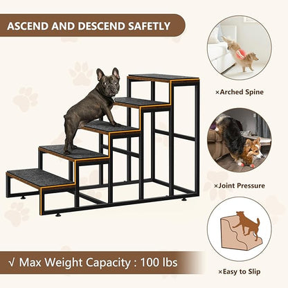Dog Stairs Ramps Dog Stairs for High Bed Couch 5 Tier Pet Stairs for Small Medium Large Dogs and Cats Pet Step with Non-Slip Stair Tread for Puppy, The Old, and Injured Dogs