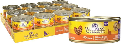 Wellness Complete Health Sliced Adult Wet Cat Food, Natural, Protein-Rich, Grain Free, 5.5 Ounce, 24 Pack, (Chicken Entrée)