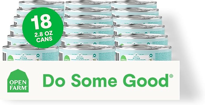 Open Farm Canned Kitten Food, Paté for Complete &amp; Balanced Nutrition, Grain-Free and Legume-Free Wet Kitten Food, Chicken &amp; Salmon Recipe, 2.8oz Cans (Case of 18)