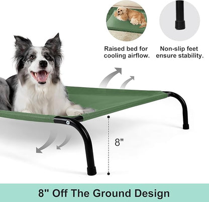 Cooling Elevated Dog Bed for Extra Large Dogs with Non-Slip Floor Protectors &amp; Breathable Mesh, XL Raised Indoor &amp; Outdoor Dog Cot Hammock, 54" L x 35.5" W x 8" Th, X-Large, Green