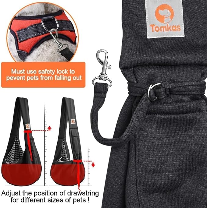 Tomkas Small Dog Sling Carrier - Classic Pocket &amp; Classic Strap - for 3-10 lbs Pets(Black)