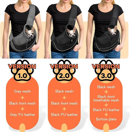 YUDODO Pet Sling Carrier for Small Dogs &amp; Cats – Hands-Free Puppy Carrier with Safety Hook, Large Zipper Pocket, Soft Breathable Mesh, Adjustable Strap &amp; Reflective Strip (Black 2.0 S)