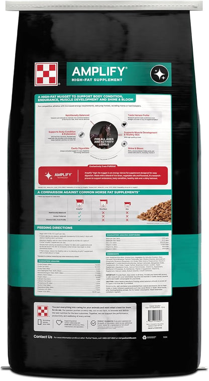 Purina, Amplify Equine, High-Fat Horse Supplement for Maintenance, Breeding, &amp; Performance Horses, 50 lbs