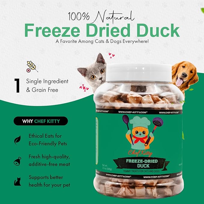 Freeze-Dried Duck Treats for Cats &amp; Dogs – 100% Human Grade, Single Ingredient, High-Protein, Healthy Snack – No Additives or Preservatives – 3.0oz - Inspected &amp; Tested in USA