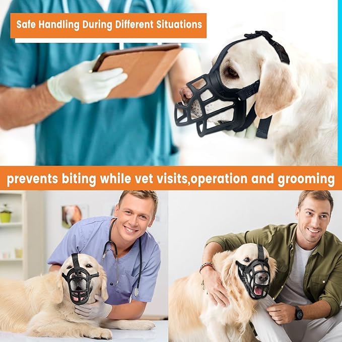 Dog Muzzle – Lightweight Breathable Basket Muzzle, Anti-Biting &amp; Chewing, Adjustable Fit for Small, Medium &amp; Large Dogs(Size 4)