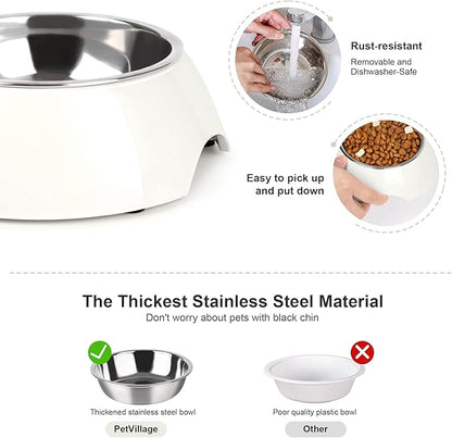 Stainless Steel Dog Bowls Set – Dual Non-Slip Pet Dishes with 2 Small (4oz*2) Bowls &amp; Durable Resin Stand,Food &amp; Water Feeder for Puppies, Kittens, and Small Breed Dogs– White