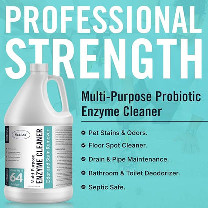 Multi-Purpose Probiotic Enzyme Cleaner, Made in USA - Pet Stain and Odor Remover - Concentrated - Professional &amp; Home Strength Drains, Floors, Bathrooms, Toilets Trash Can, (1 gallon, Fresh fragrance)