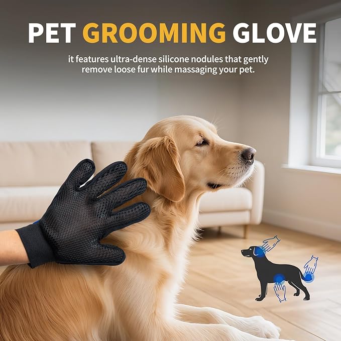 Pet Hair Removal Glove, Cats Dogs Grooming Gloves Pet Hair Removal Tool, 2025 Upgrade Reusable Pet Hair Remover Glove（1 Pet Grooming Glove &amp; 1 Cleaning Glove）