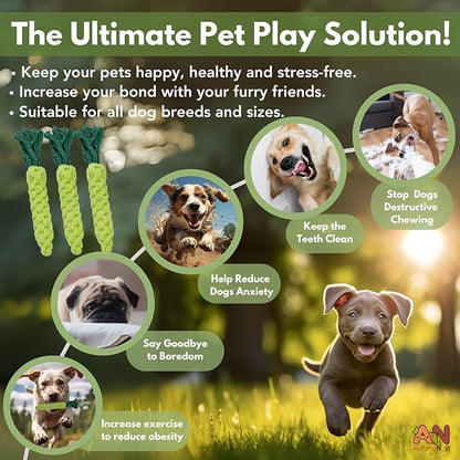 3PCS Green Woven Pet Chew Set, Dog Chew Accessories, Cat Interactive Chews, Safe &amp; Durable Braided Chews for Dogs, Cats &amp; More Pets