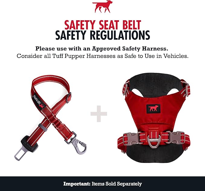 Tuff Pupper Dog Seat Belt | Adjustable Length Dog Seatbelt Restraint | Tangle-Free Locking Carabiner | Shock-Absorbing Bungee | Reflective Stitching for Visibility | Universal Fit for Cars &amp; Trucks
