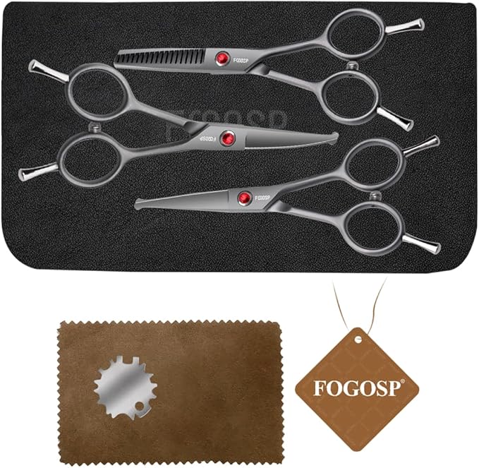4.5" Dog Grooming Scissors - 3 Pcs Curved &amp; Straight Thinning Shears for Small Dogs &amp; Cats - Japan 440C Stainless Steel