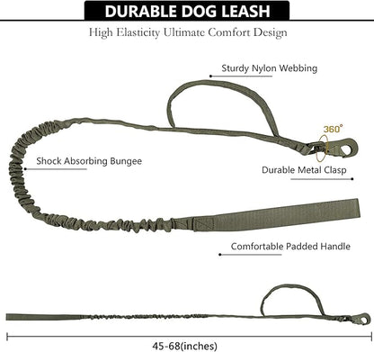 Tactical AirTag Dog Collar Leash Set - Heavy Duty, Adjustable GPS Collar Compatible with Apple AirTag, with Holder &amp; Control Handle for Medium/Large Dogs [Green, XL]