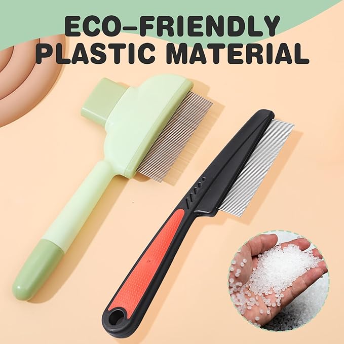 2PCS Flea Comb for Dogs &amp; Cats，flea Comb for Cats with Release Button Self-Cleaning，lice comb for Shedding Pet Hair
