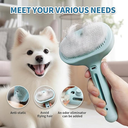 Spray Cat Brush for Shedding, Static &amp; Tangled Hair - Self Cleaning, Long &amp; Short Hair Pets Grooming Brush (Blue)