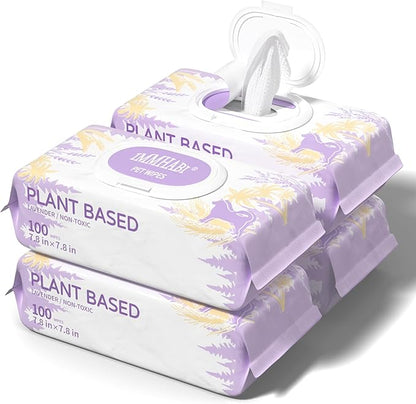 400 PCS Dog Wipes for Paws and Butt Hypoallergenic Pets Cleansing &amp; Deodorizing Anal Gland Hygienic Puppy Wipes for Dogs Face and Body Wipes Cleaning Fur Doggie Wipes Doggy Wipes (Lavender)