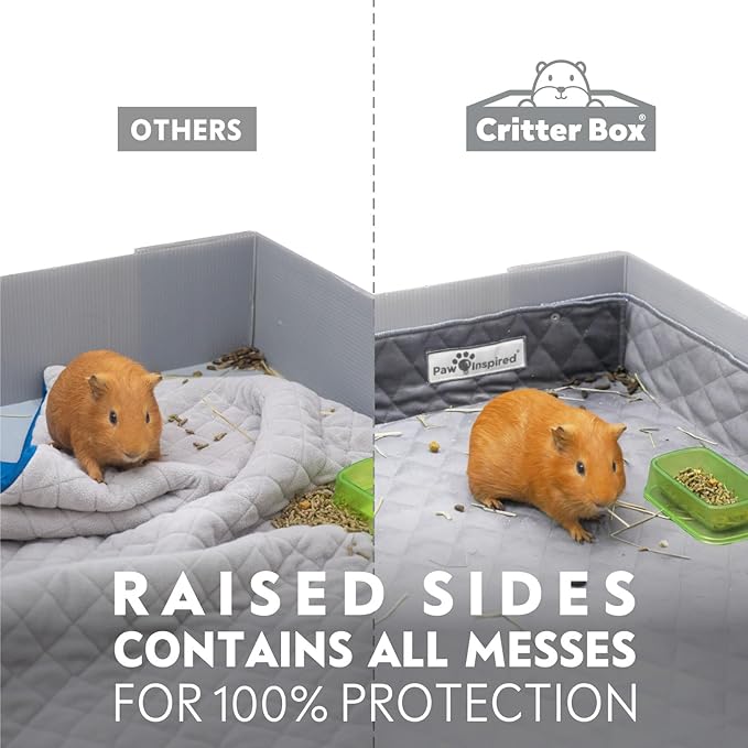 Paw Inspired Critter Box | Washable Guinea Pig Cage Liners with Raised Sides | Fleece Bedding for Guinea Pigs Rabbits, Hamsters, Small Animals | Edge Protected Pee Pads (C&amp;C 2x4)