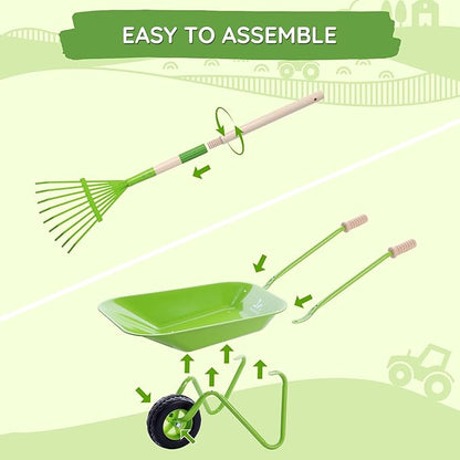 SainSmart Jr. Kids Gardening Set with Wheelbarrow - 7 Pcs Kids Rake and Shovel Set, Outdoor Toys for All Seasons - Plant, Sweep Leaves, Shovel Sand or Snow, for Boys and Girls