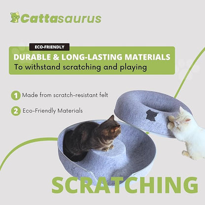 Cattasaurus Peekaboo Cat Cave, Extra Spacious for Multiple &amp; Large Cats 12+ lbs, Scratch Detachable Cat Beds for Indoor Cats, Washable Tunnel Bed, Comfy Cat Donut Tunnel (Ruby Snowball, Jumbo)