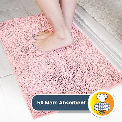 Muddy Mat® AS-SEEN-ON-TV Highly Absorbent Microfiber Door Mat and Pet Rug, Non Slip Thick Washable Area and Bath Mat Soft Chenille for Kitchen Bedroom Indoor and Outdoor - Light Pink 48" x 60"