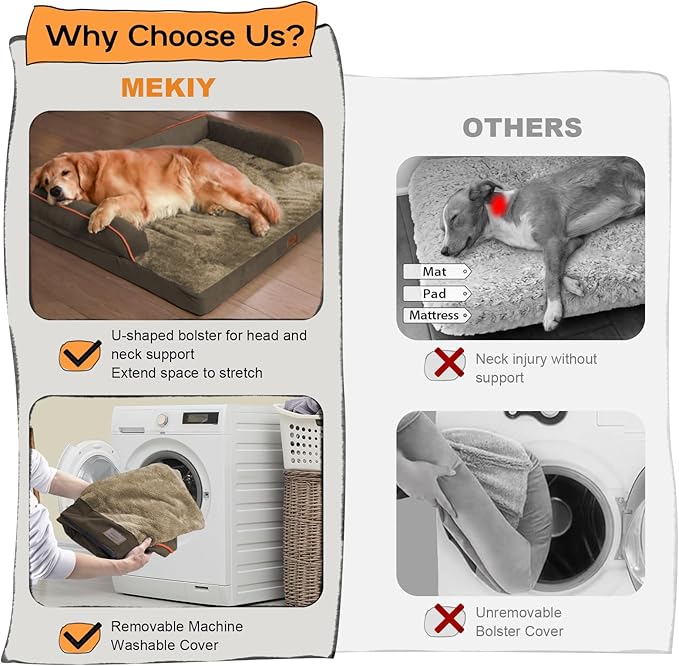 Large Dog Bed Orthopedic Washable: Extra Brown Large Big Dog Bed with Removable Bolster &amp; Memory Foam Couch Sofa - Waterproof Washable with Cover